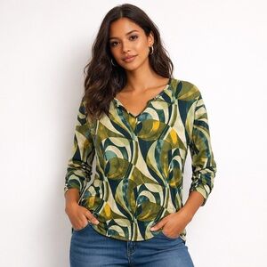 Pretty Young Thing Abstract Print Stretch Long Sleeve Top Size Medium